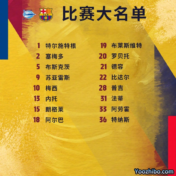 <a href=/zuqiuxiangguan/barcelona/ target=_blank class=infotextkey>巴萨</a>收官战vs阿拉维斯大名单