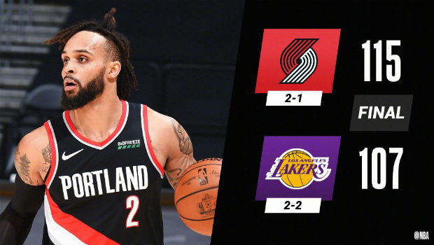 <a href=/lanqiuxiangguan/blazers/ target=_blank class=infotextkey>开拓者</a>115-107战胜<a href=/lanqiuxiangguan/lakers/ target=_blank class=infotextkey>湖人</a>
