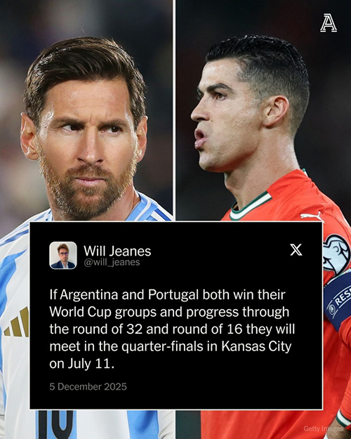 阿根廷葡萄牙若小组头名出线,<a href=/player/zuqiuxiangguan/119.html target=_blank class=infotextkey>梅西</a>C罗1/4决赛将提前相遇