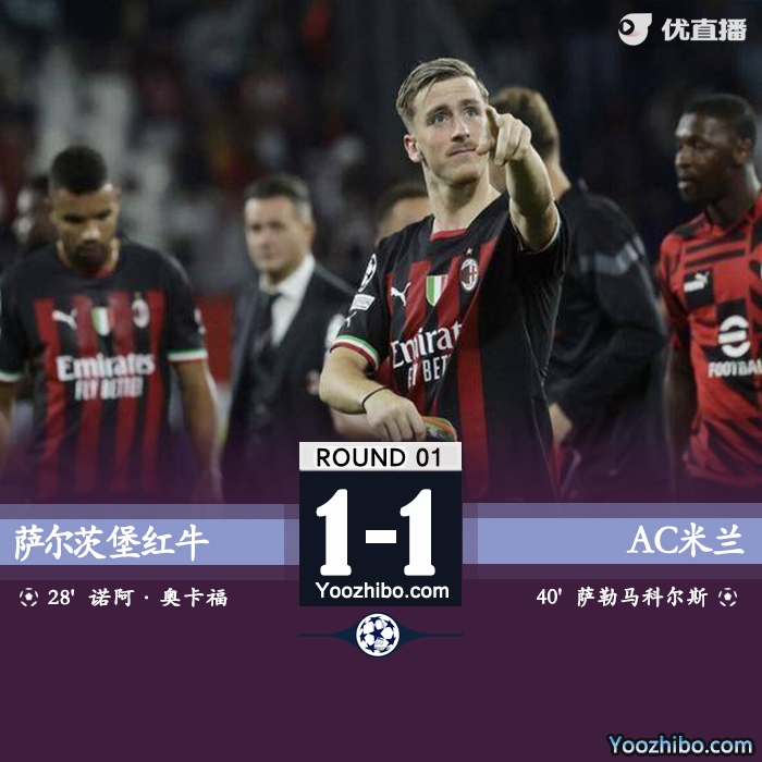 AC米兰1-1萨尔茨堡 萨勒马科尔斯破门莱奥助攻