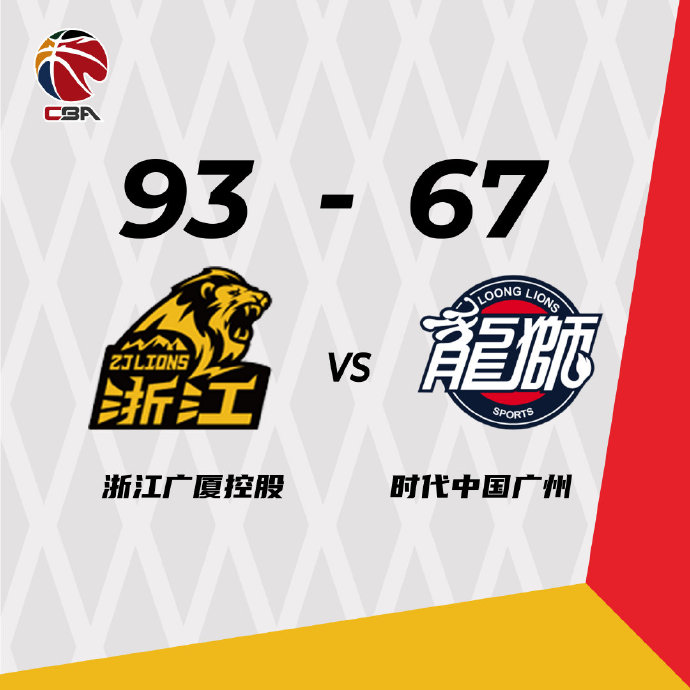广厦93-67大胜广州 胡金秋22+12 赵岩昊26分