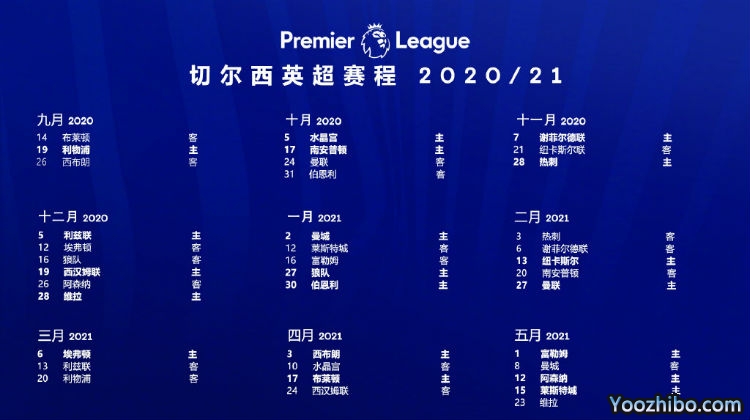 20/21赛季<a href=/zuqiuxiangguan/chelsea/ target=_blank class=infotextkey>切尔西</a>赛程表出炉